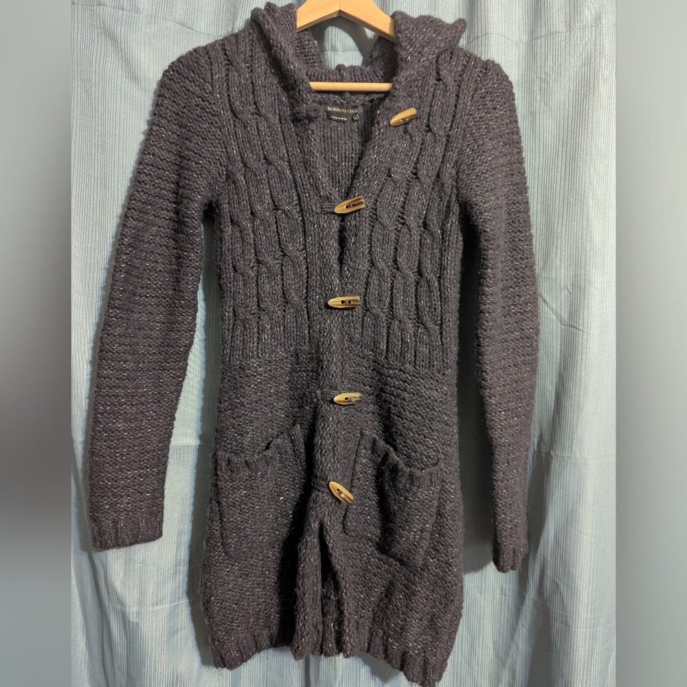 BCBGMaxAzria Gray Cable Knit Long Sweater